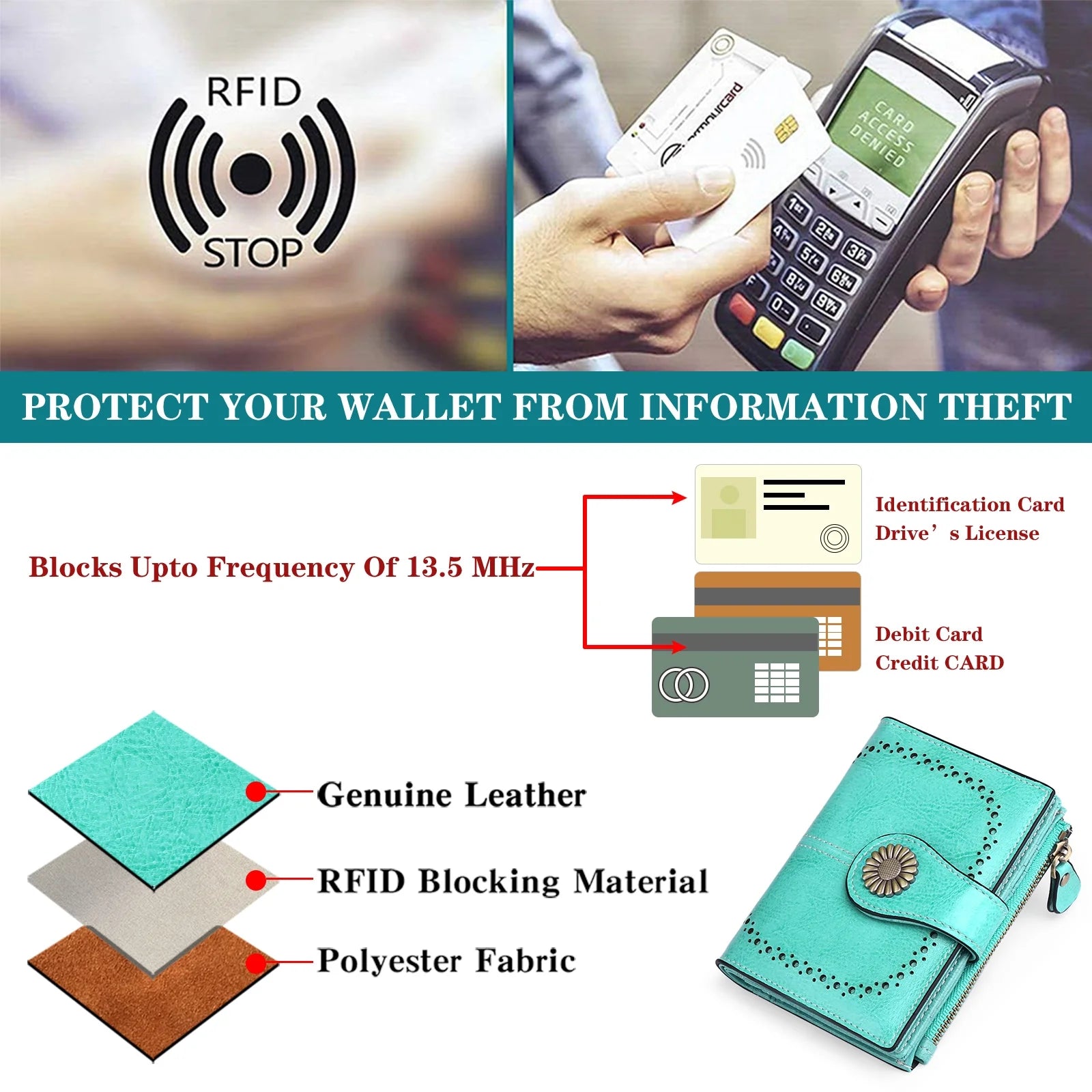 Small Wallet Genuine Leather Bifold Purse RFID Blocking Card Holder