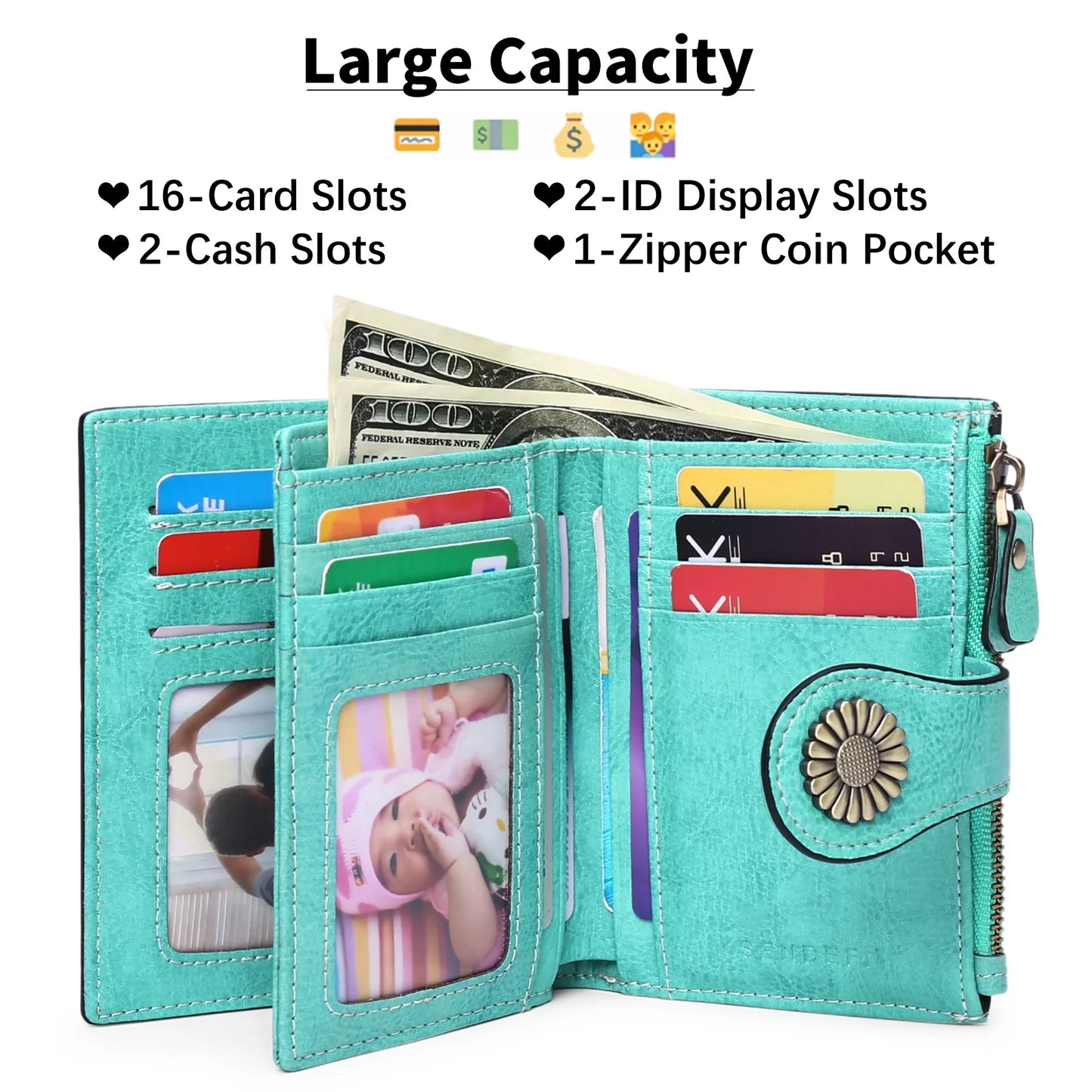 Small Wallet Genuine Leather Bifold Purse RFID Blocking Card Holder