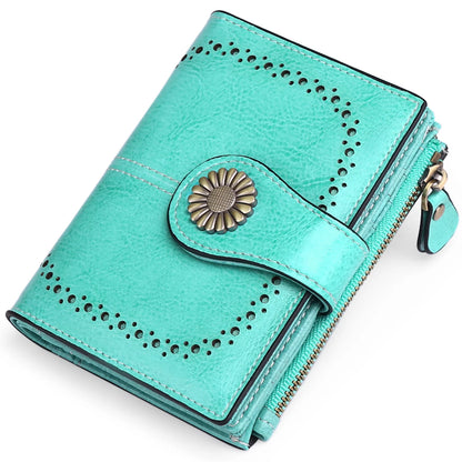 Small Wallet Genuine Leather Bifold Purse RFID Blocking Card Holder