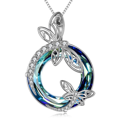 Mother'S Day Gifts S925 Sterling Silver Dragonfly Pendant Necklaces with Blue Crystal Dragonfly Jewelry Mothers Day Gifts